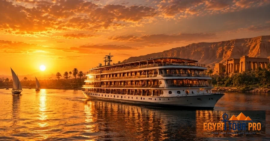 Luxury Nile cruise at sunset